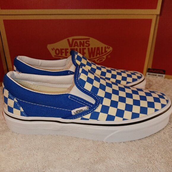 VANS Men's 4/Women's 5.5 Slip On COLOR THEORY CHECKERBOARD BLUE VN0A7Q5D6RE - Picture 1 of 13